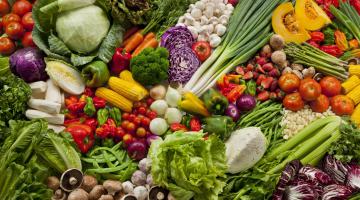 Colorful fruits and vegetables arranged in a nice pattern