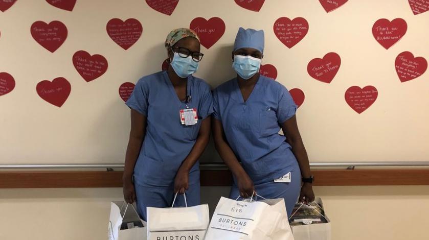 South Shore Health colleagues with food donations from Burton's and Front Line Foods