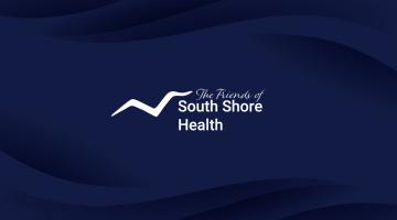 A white logo for The Friends of South Shore Health on a navy background