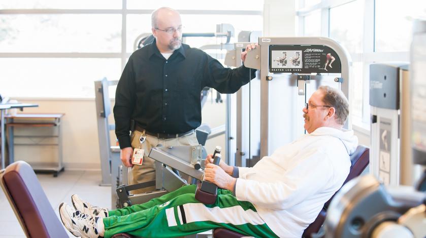 A patient doing physical therapy at a South Shore Health Clinic